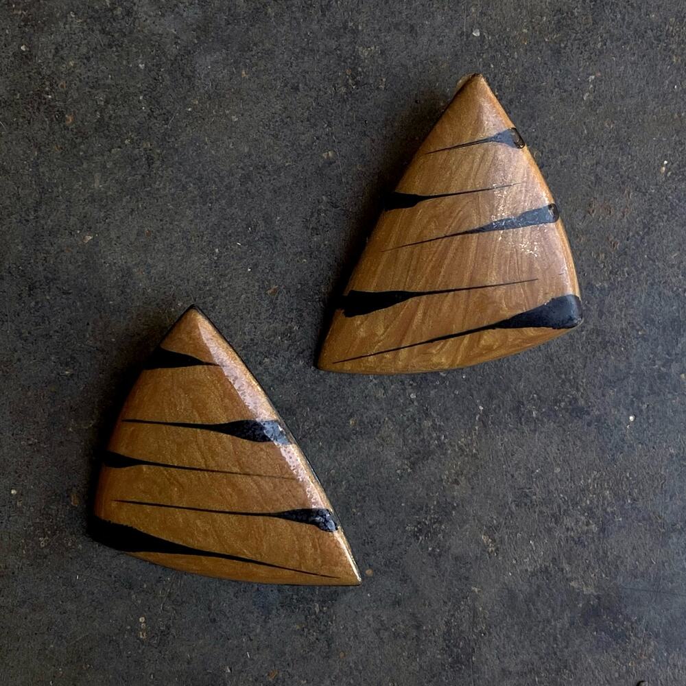 Vtg 80s Tiger Stripe Brown Black Triangular Over-sized Earrings